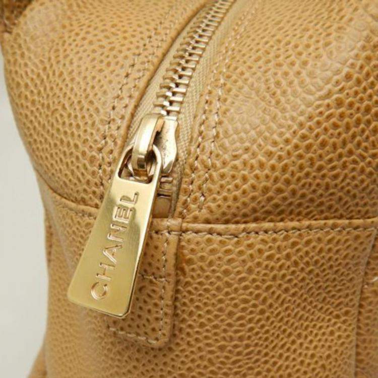 Pre Owned Chanel Beige Caviar Skin CC Chain Tote Bag 