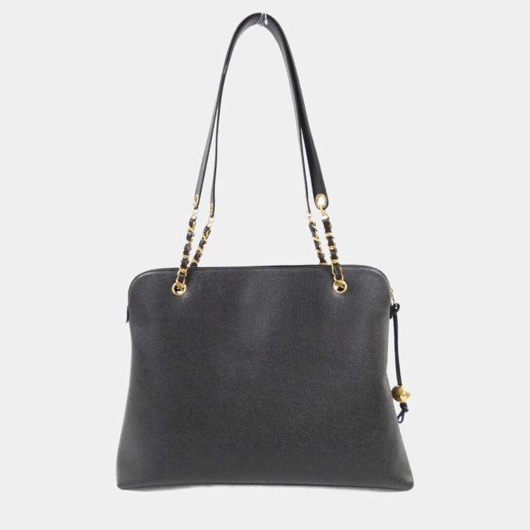 Pre Owned Chanel Black Caviar Large CC Shoulder Bag 