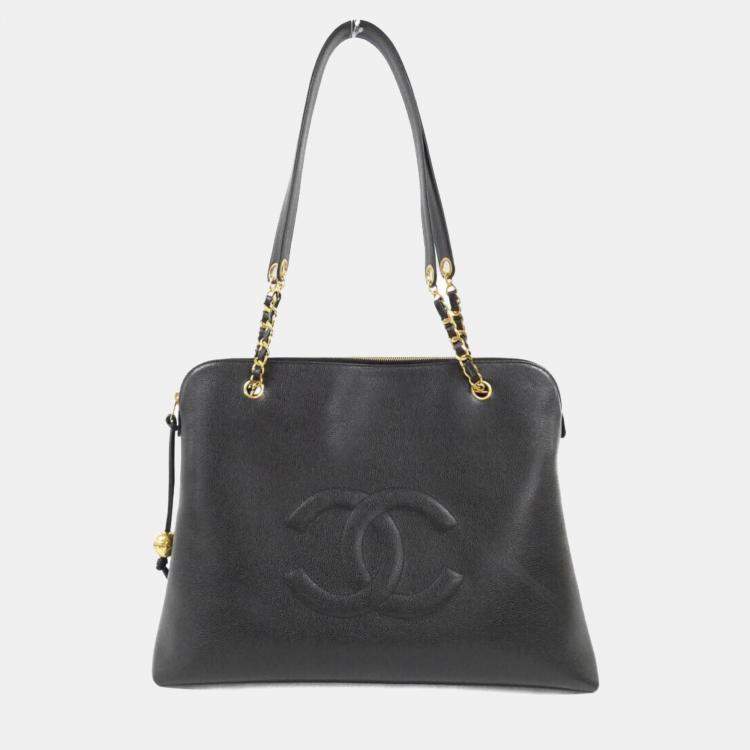 Pre Owned Chanel Black Caviar Large CC Shoulder Bag 