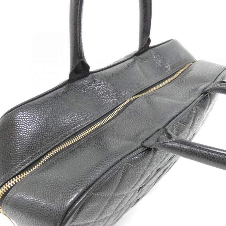 Pre Owned Chanel Black Grained Calfskin Boston Bag