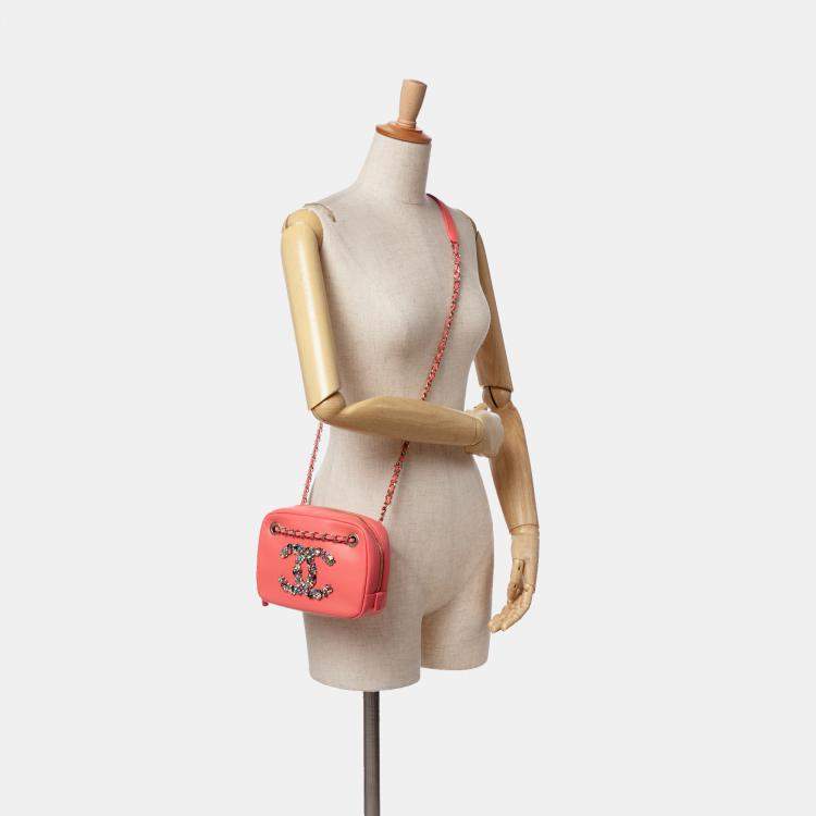 Pre Owned Chanel Pink Lambskin Giant Crystal CC Camera Bag