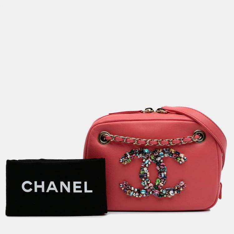 Pre Owned Chanel Pink Lambskin Giant Crystal CC Camera Bag