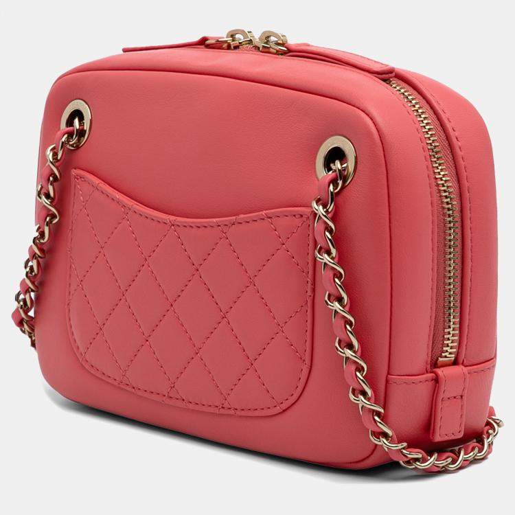 Pre Owned Chanel Pink Lambskin Giant Crystal CC Camera Bag
