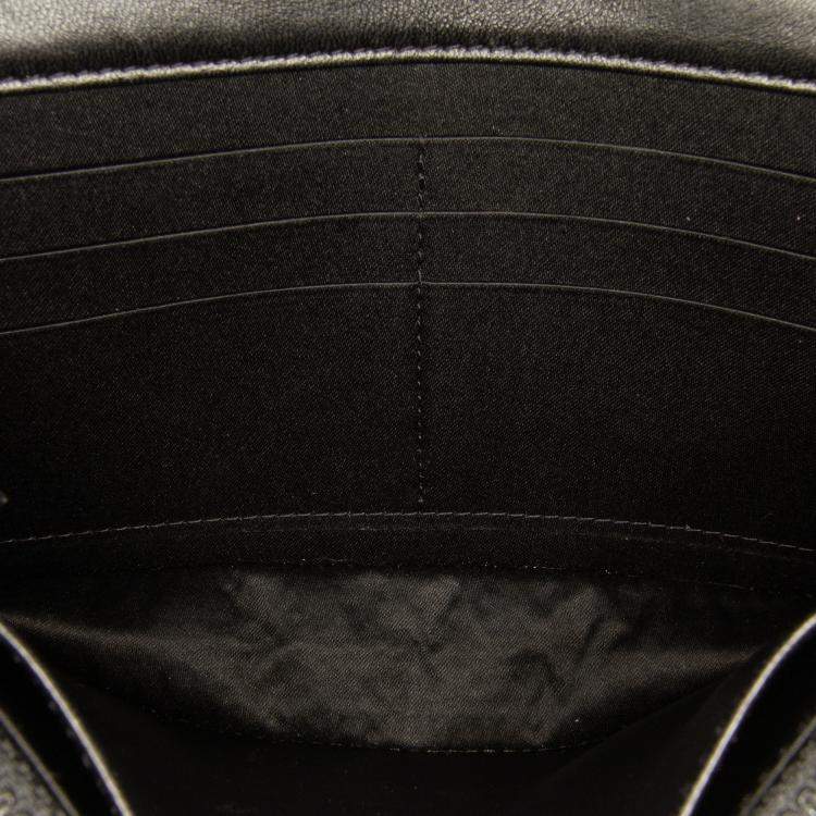 Pre Owned Chanel Black CC Quilted Crinkled Patent Wallet On Chain