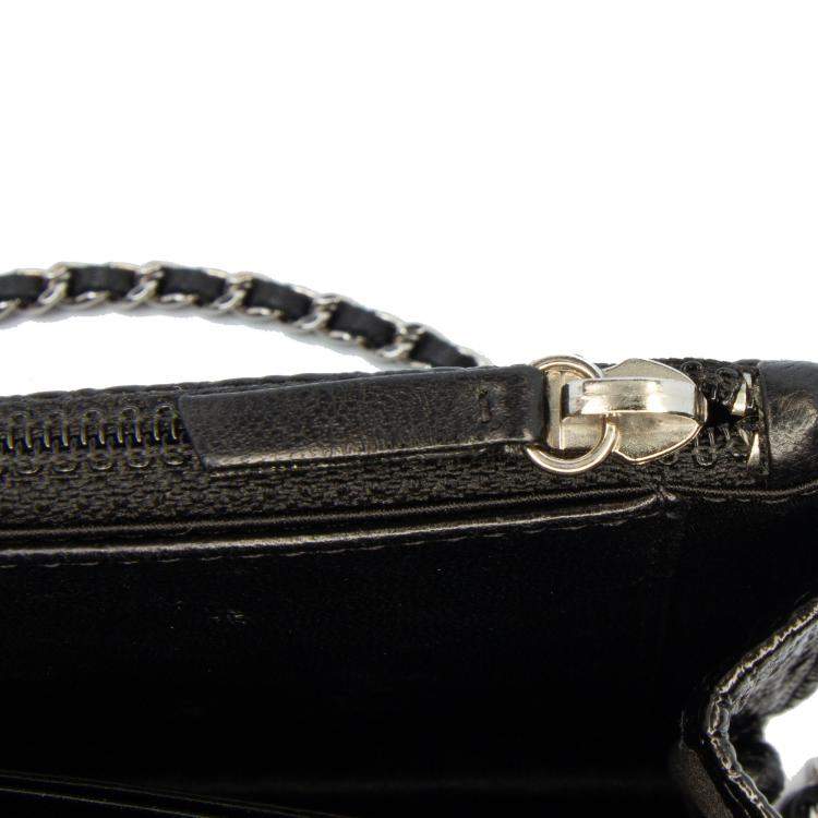 Pre Owned Chanel Black CC Quilted Crinkled Patent Wallet On Chain