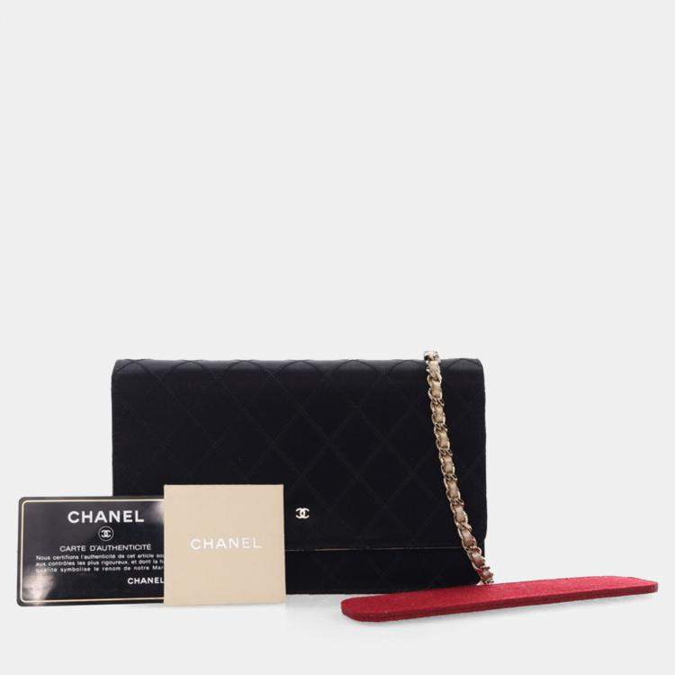 Pre Owned Chanel Bicolor Satin Diamond Stitch Wallet On Chain (WOC)