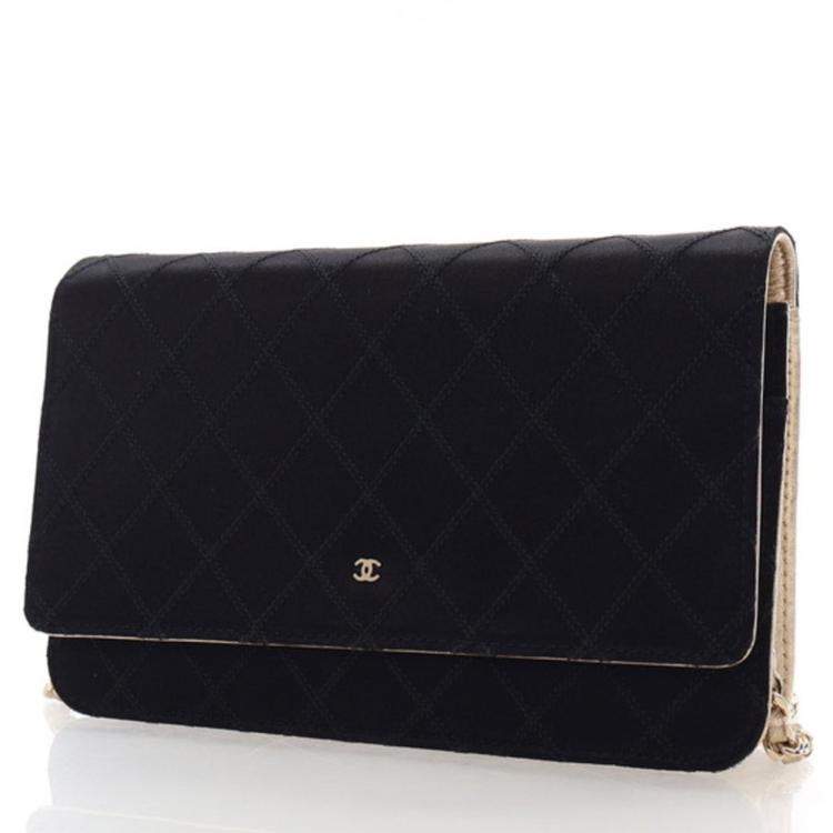 Pre Owned Chanel Bicolor Satin Diamond Stitch Wallet On Chain (WOC)
