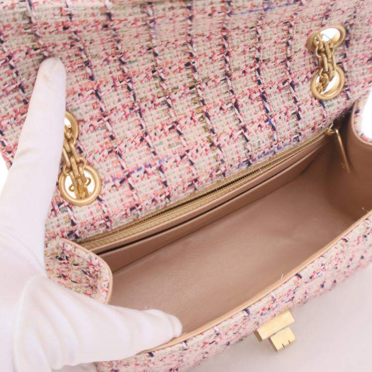 Pre Owned Chanel Pink Tweed Reissue 2.55 Flap Bag 224