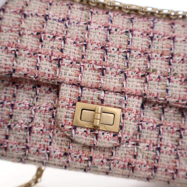 Pre Owned Chanel Pink Tweed Reissue 2.55 Flap Bag 224