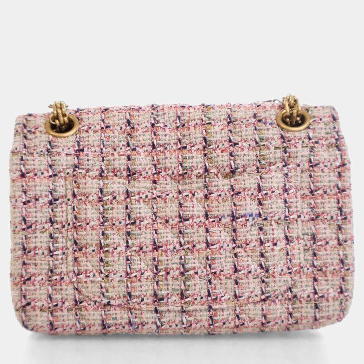 Pre Owned Chanel Pink Tweed Reissue 2.55 Flap Bag 224
