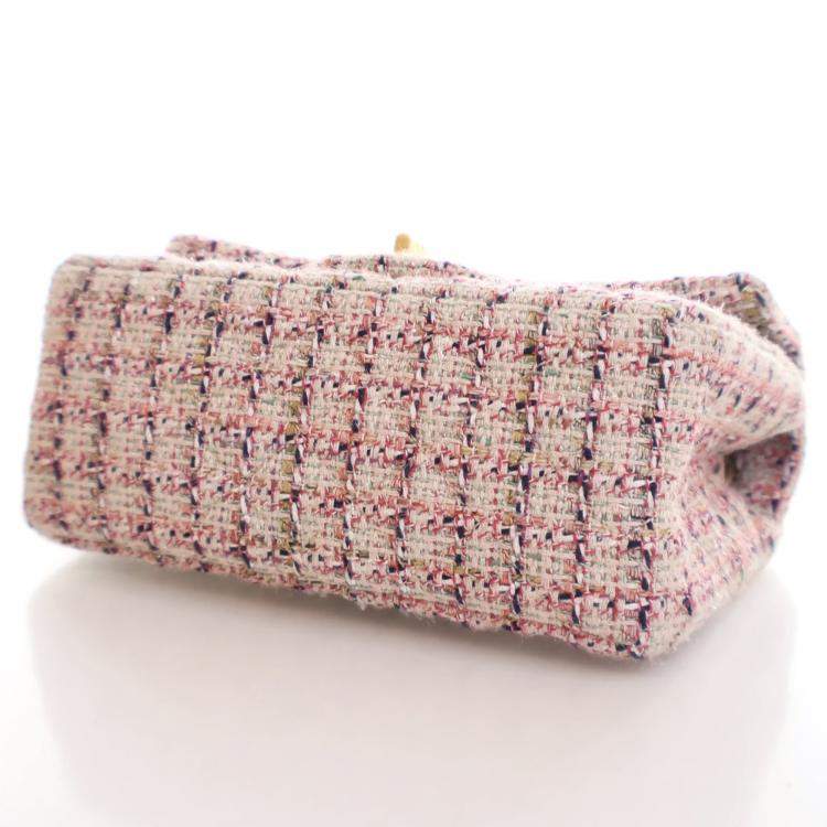 Pre Owned Chanel Pink Tweed Reissue 2.55 Flap Bag 224