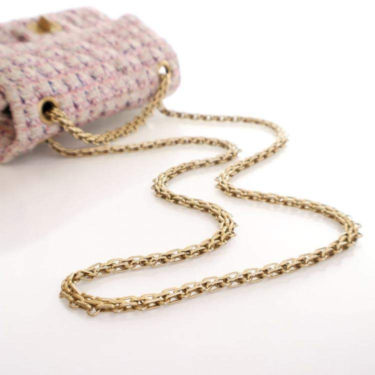 Pre Owned Chanel Pink Tweed Reissue 2.55 Flap Bag 224
