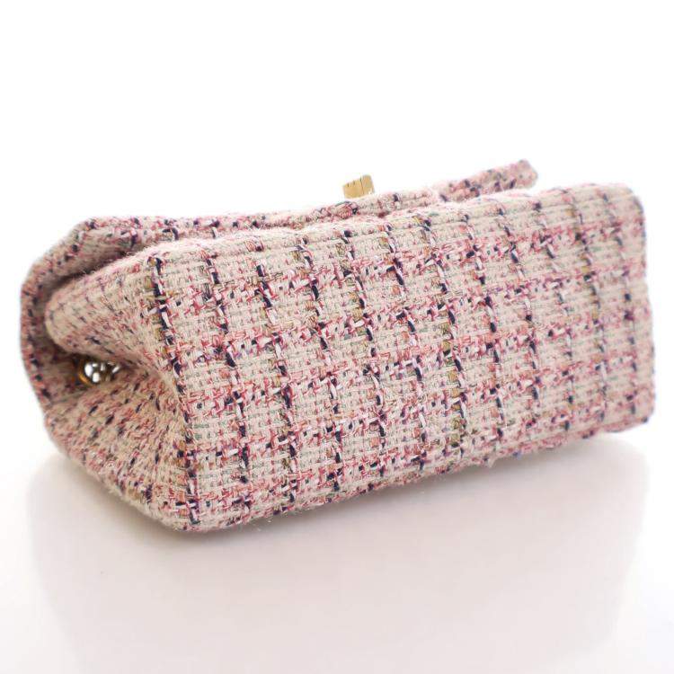 Pre Owned Chanel Pink Tweed Reissue 2.55 Flap Bag 224