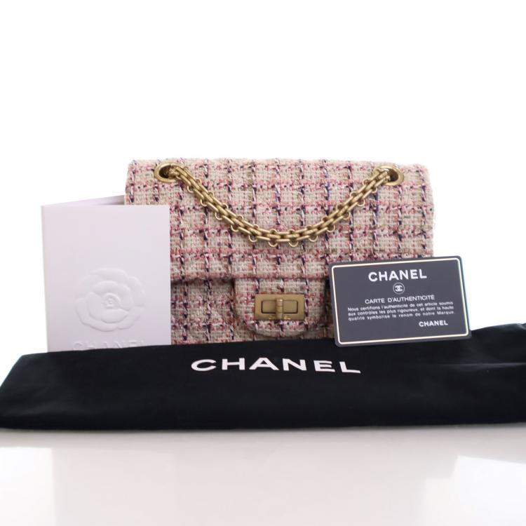 Pre Owned Chanel Pink Tweed Reissue 2.55 Flap Bag 224