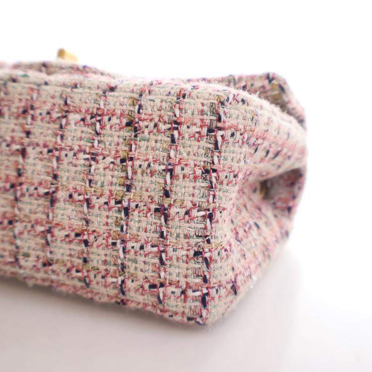 Pre Owned Chanel Pink Tweed Reissue 2.55 Flap Bag 224