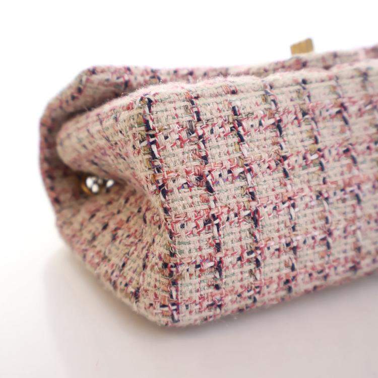 Pre Owned Chanel Pink Tweed Reissue 2.55 Flap Bag 224
