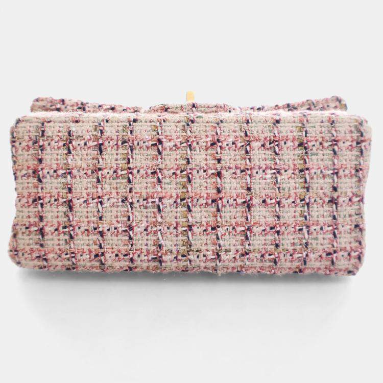 Pre Owned Chanel Pink Tweed Reissue 2.55 Flap Bag 224