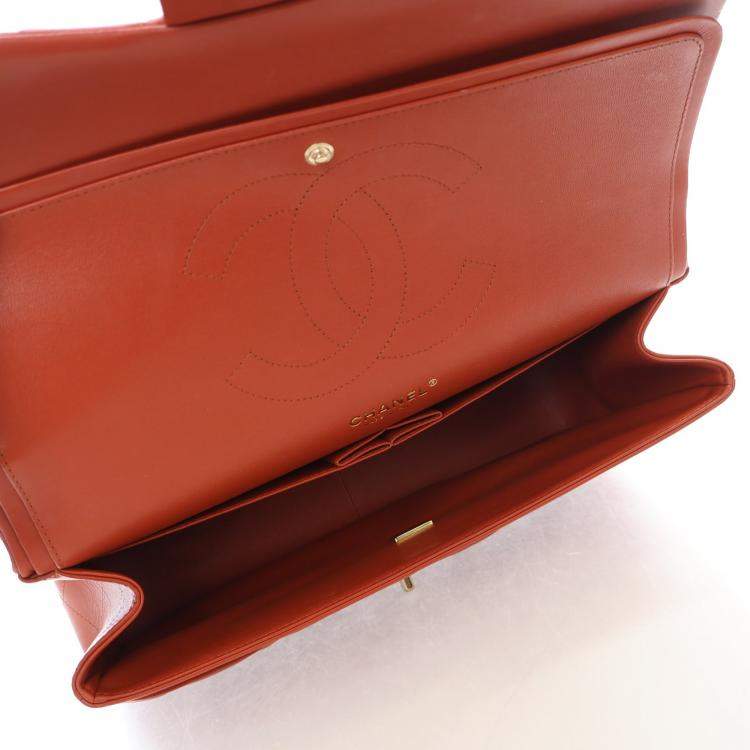 Pre Owned Chanel Red Classic Jumbo Double Flap Bag