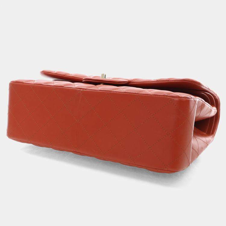 Pre Owned Chanel Red Classic Jumbo Double Flap Bag