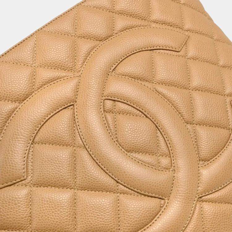 Pre Owned Chanel Beige Calfskin Medallion Tote Bag