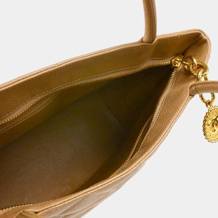 Pre Owned Chanel Beige Calfskin Medallion Tote Bag