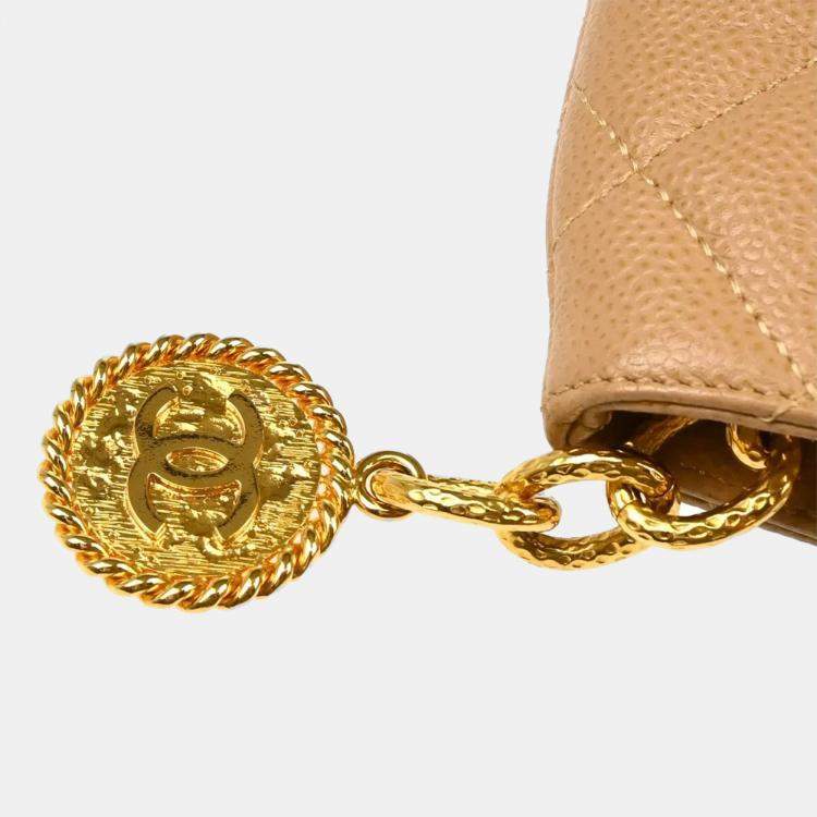 Pre Owned Chanel Beige Calfskin Medallion Tote Bag