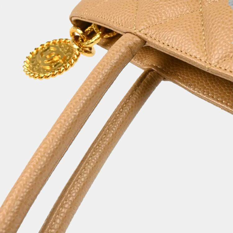Pre Owned Chanel Beige Calfskin Medallion Tote Bag