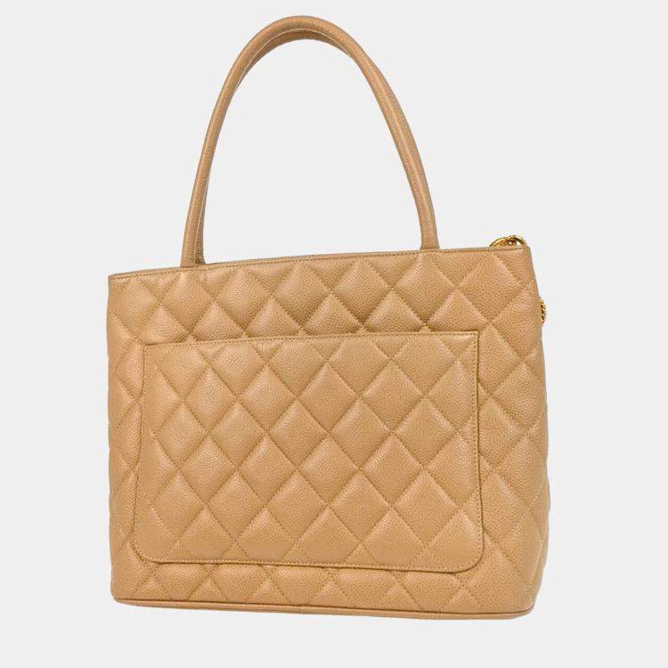 Pre Owned Chanel Beige Calfskin Medallion Tote Bag