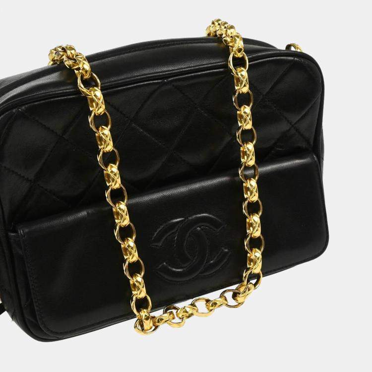 Pre Owned Chanel Black Lambskin Quilted Mini Camera Bag 