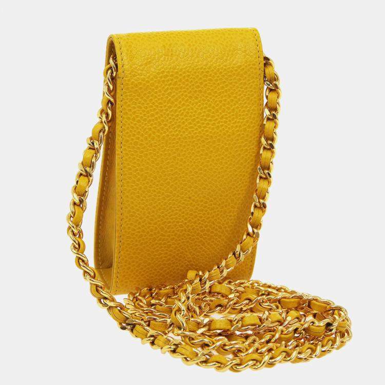 Pre Owned Chanel Yellow Caviar Leather Timeless Pochette Shoulder Bag