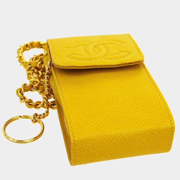 Pre Owned Chanel Yellow Caviar Leather Timeless Pochette Shoulder Bag