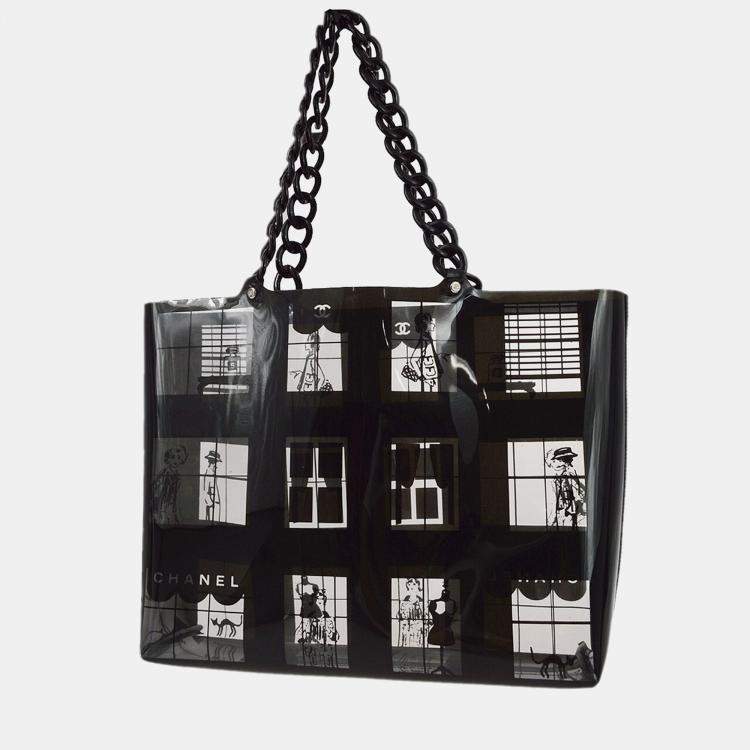 Pre Owned Chanel Black Vinyl Windows Line Tote Handbag