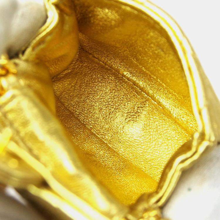 Pre Owned Chanel Gold Lambskin Micro Classic Flap Shoulder Bag