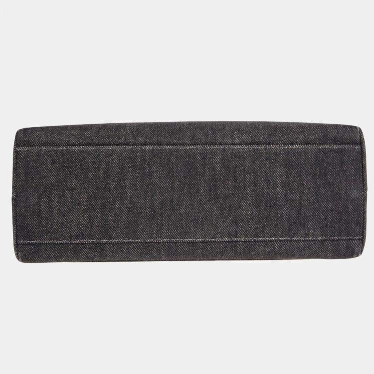 Pre Owned Chanel Black Denim Medium Top Handle Bag 