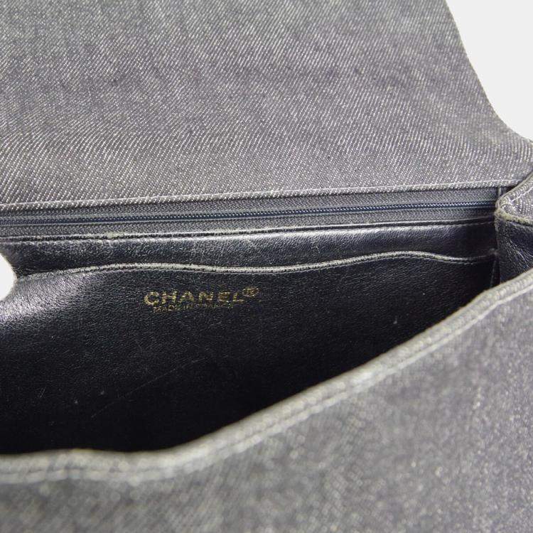 Pre Owned Chanel Black Denim Medium Top Handle Bag 