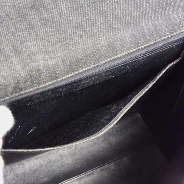 Pre Owned Chanel Black Denim Medium Top Handle Bag 