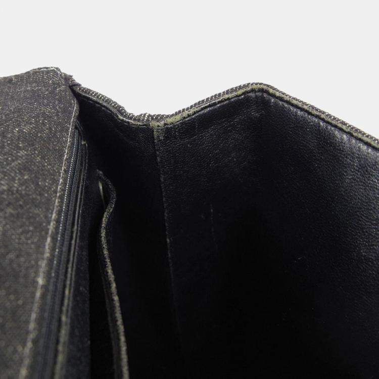 Pre Owned Chanel Black Denim Medium Top Handle Bag 