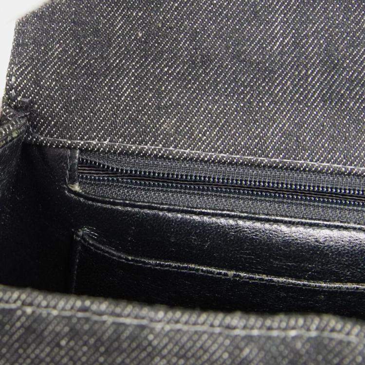 Pre Owned Chanel Black Denim Medium Top Handle Bag 