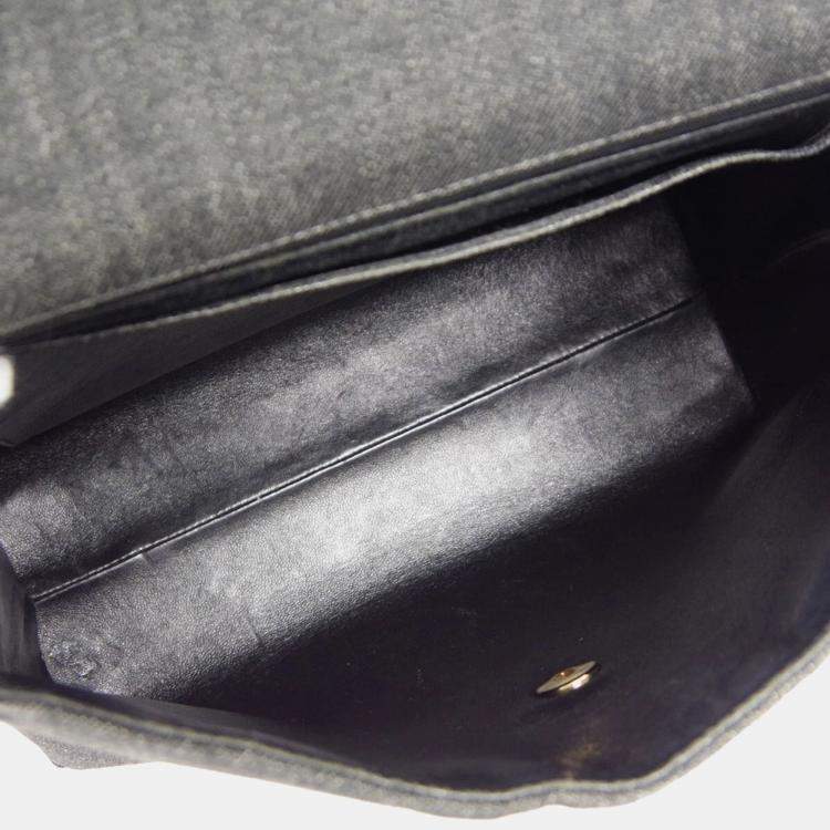 Pre Owned Chanel Black Denim Medium Top Handle Bag 