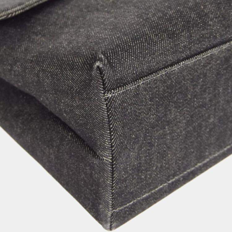 Pre Owned Chanel Black Denim Medium Top Handle Bag 