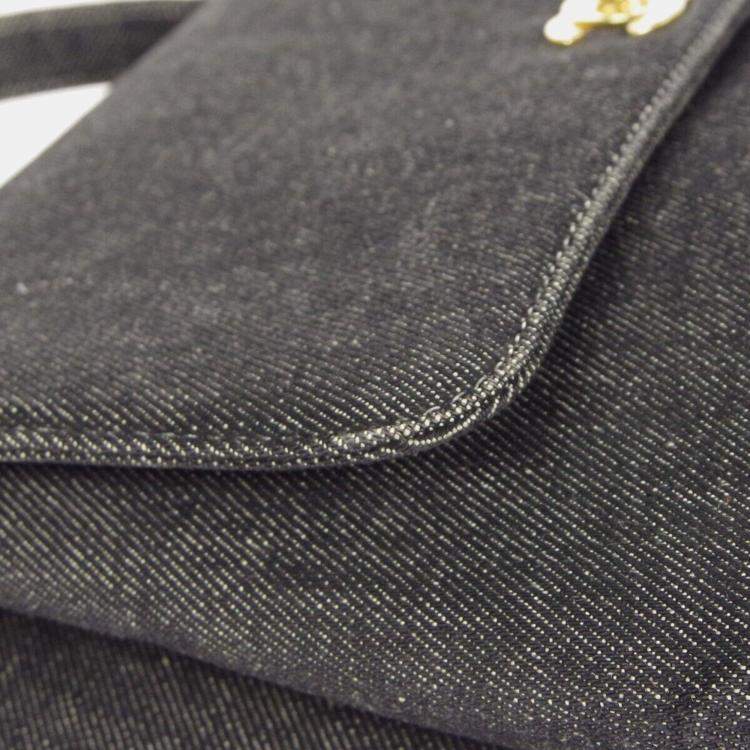 Pre Owned Chanel Black Denim Medium Top Handle Bag 