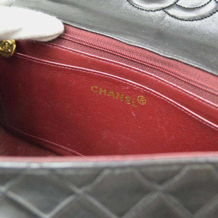 Pre Owned Chanel Black Lambskin Medium Kelly Flap Bag 