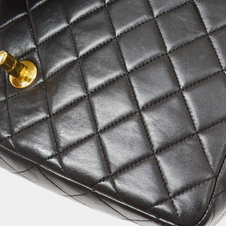 Pre Owned Chanel Black Lambskin Medium Kelly Flap Bag 