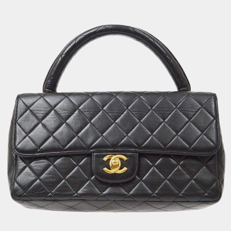 Pre Owned Chanel Black Lambskin Medium Kelly Flap Bag 