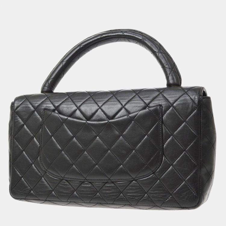 Pre Owned Chanel Black Lambskin Medium Kelly Flap Bag 