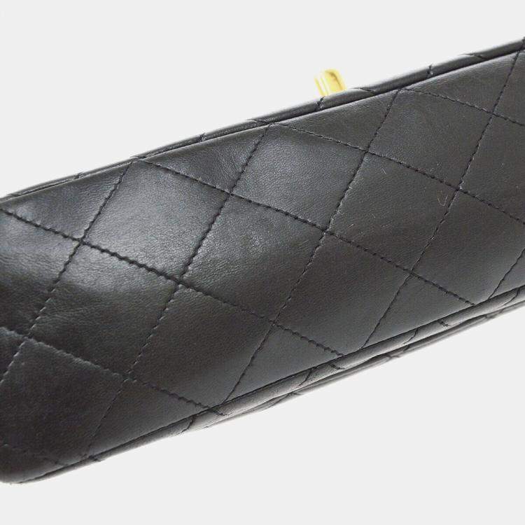Pre Owned Chanel Black Lambskin Medium Kelly Flap Bag 