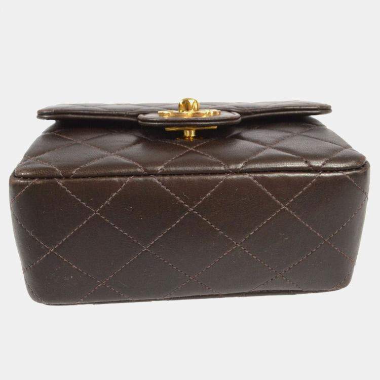 Pre Owned Chanel Brown Lambskin Mini Square Handbag