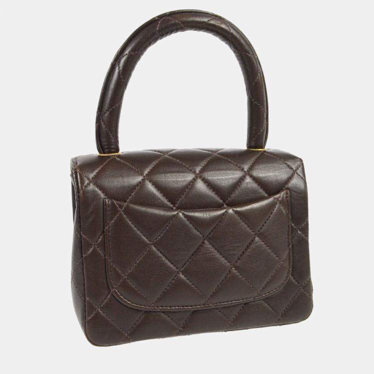 Pre Owned Chanel Brown Lambskin Mini Square Handbag