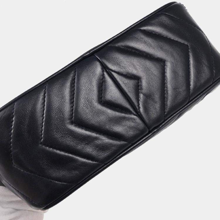 Pre Owned Chanel Navy Chevron Lambskin Vintage Front Pocket Small Camera Bag