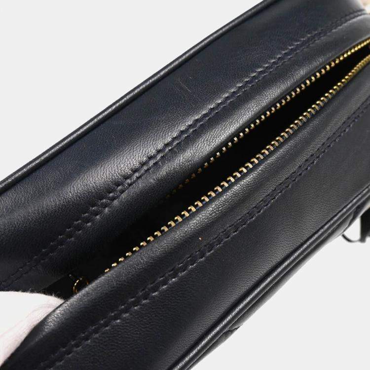 Pre Owned Chanel Navy Chevron Lambskin Vintage Front Pocket Small Camera Bag